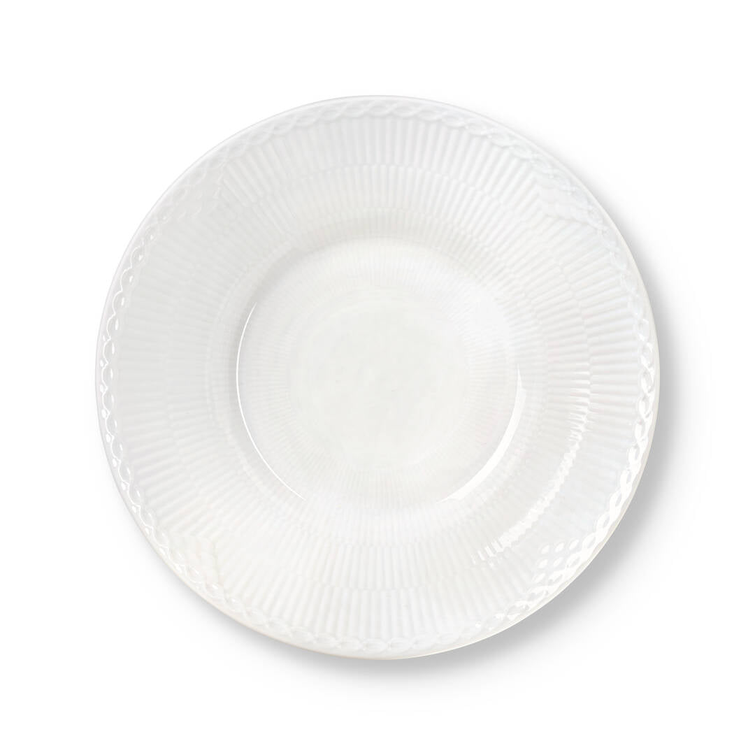 Hvid Riflet Halvblonde dyb tallerken - Ø24 cm.